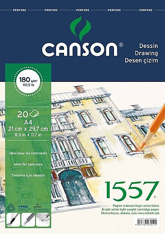 CANSON 1557 ÜSTTEN SPİRALLİ ÇİZİM BLOĞU A4 20 YAPRAK 180gr (FCNS18020A4US) - 1
