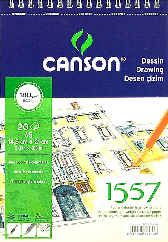 CANSON 1557 ÜSTTEN SPİRALLİ ÇİZİM BLOĞU A5 20 YAPRAK 180gr
