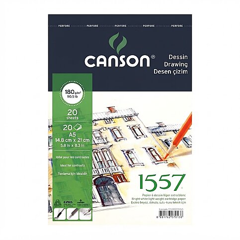CANSON 1557 ÜSTTEN SPİRALLİ ÇİZİM BLOĞU A5 20 YAPRAK 180gr (FCNS18020A5US) - 1