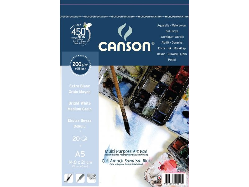 CANSON 1557 ÜSTTEN SPİRALLİ ÇİZİM BLOĞU A5 20 YAPRAK 200gr (FCNS20020A5US)