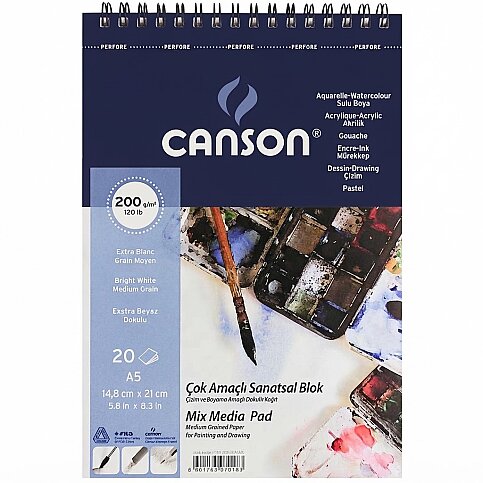 CANSON FİNEFACE ÜSTTEN SPİRALLİ ÇİZİM BLOĞU A5 20 YAPRAK 200gr (FCNS20020A5US) - 1