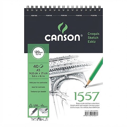 CANSON 1557 ÜSTTEN SPİRALLİ ÇİZİM BLOĞU A5 40 YAPRAK 120gr (FCNS12040A5US) - 1