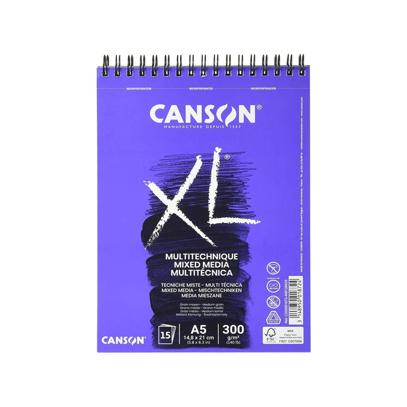CANSON XL MİX MEDİA SPİRALLİ ÇİZİM BLOĞU A5 15 YAPRAK 300gr (200001872)