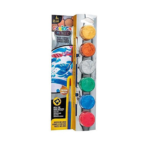 CARİOCA 40426 TEMPERA SULU BOYA SÜPER YIKANABİLİR FIRÇALI 6x25ml METALİK 6 RENK - 1