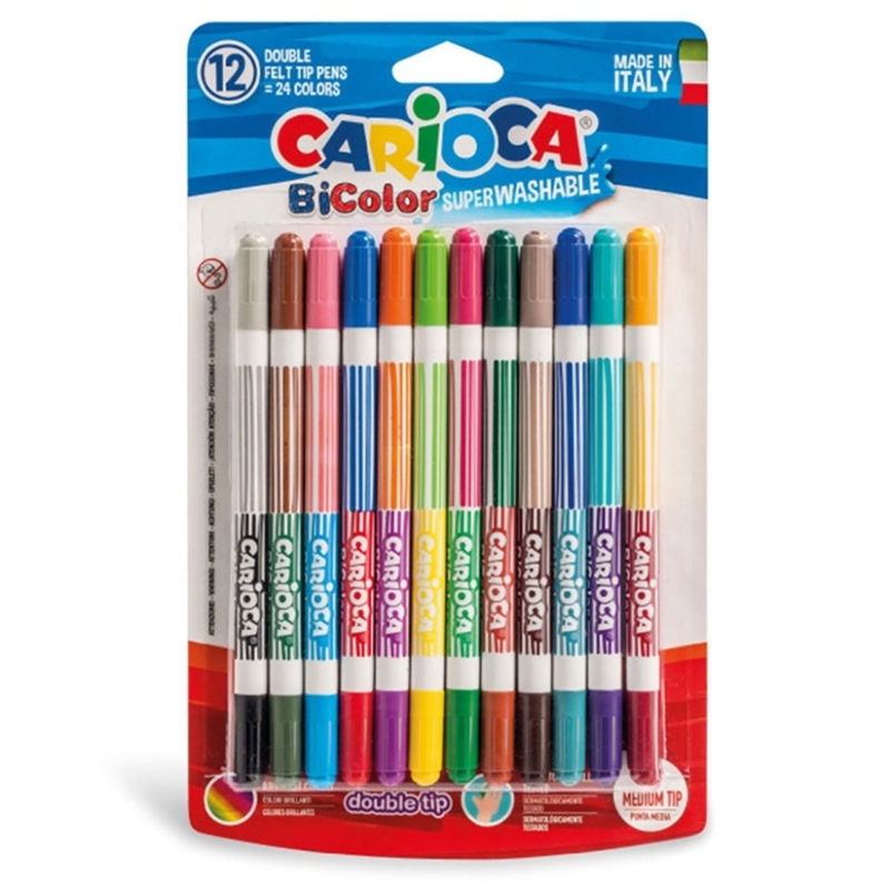 CARİOCA 42265 BİCOLOR SÜPER YIKANABİLİR ÇİFT UÇLU KEÇELİ KALEM 12Lİ 24 RENK