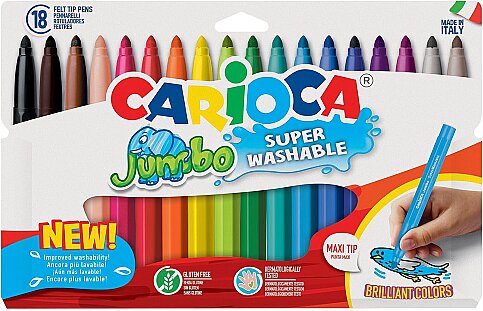 CARİOCA 40566 JUMBO SÜPER YIKANABİLİR KEÇELİ KALEM 18 RENK - 1