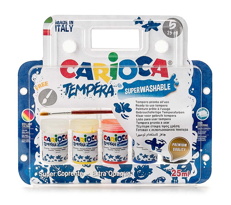 CARİOCA KO033 TEMPERA SULU BOYA SÜPER YIKANABİLİR FIRÇALI 5x2ml 5 RENK