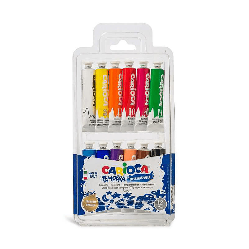 CARİOCA KO116 TEMPERA TÜP GUAJ BOYA SÜPER YIKANABİLİR 12 RENK 12x12ml