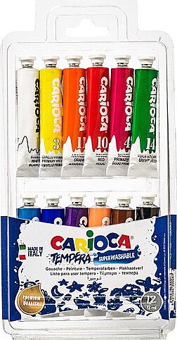 CARİOCA KO116 TEMPERA TÜP GUAJ BOYA SÜPER YIKANABİLİR 12 RENK 12x12ml - 1
