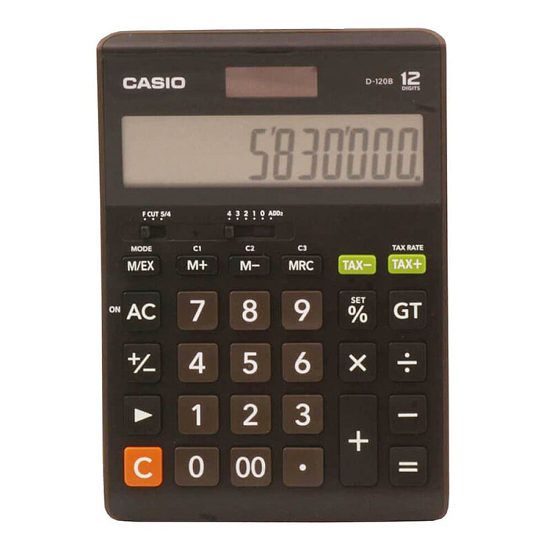 CASİO D-120 F MASA ÜSTÜ HESAP MAKİNESİ 12 HANE SİYAH ORTA BOY (TAX KUR HESAPLAMA)