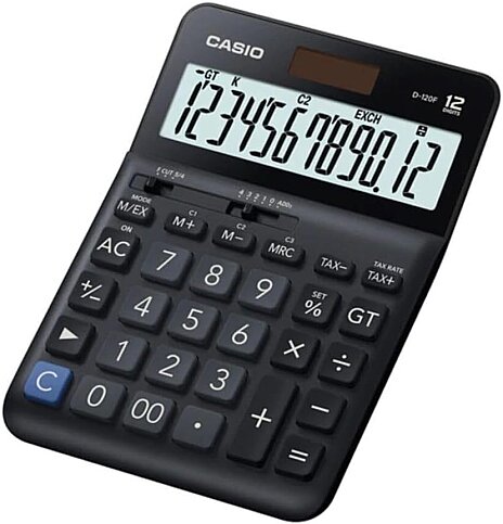CASİO D-120 F MASA ÜSTÜ HESAP MAKİNESİ 12 HANE SİYAH ORTA BOY (TAX KUR HESAPLAMA) - 1