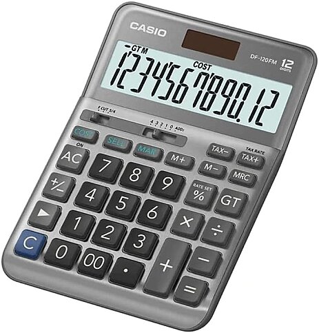 CASİO DF-120 FM MASA ÜSTÜ HESAP MAKİNESİ 12 HANE METAL YÜZEY ORTA BOY (TAX-VERGİ MALİYET HESAPLAMA) - 1