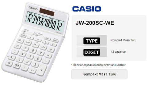 Casio Jw-200 Sc Masa Üstü Hesap Makinesi 12 Hane Beyaz Orta Boy - 2