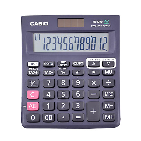 CASİO MJ-120 D PLUS MASA ÜSTÜ HESAP MAKİNESİ 12 HANE SİYAH (TAX 300 İŞLEM KONTROLLÜ) - 1