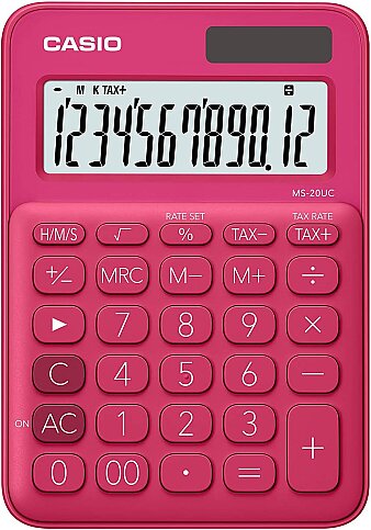 CASİO MS-20 UC MASA ÜSTÜ HESAP MAKİNESİ 12 HANE FUŞYA (TAX) - 1