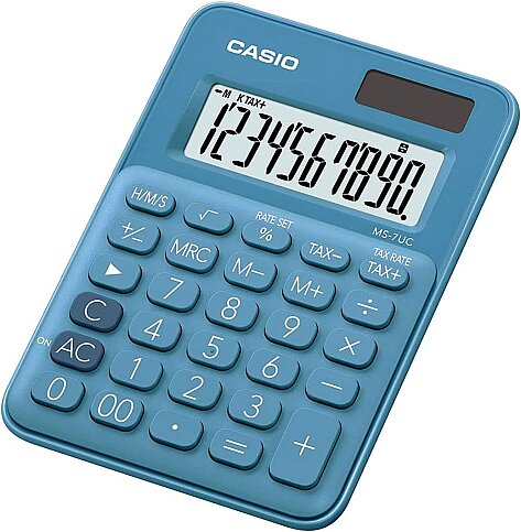 CASİO MS-7UC-BU MASA ÜSTÜ HESAP MAKİNESİ 10 HANE MAVİ - 1