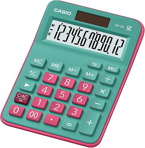 CASİO MX-12 B-GNRD MASA ÜSTÜ HESAP MAKİNESİ 12 HANE FUŞYA-YEŞİL - 1