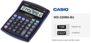 Casio Wd-220 Mns-Bu Masa Üstü Hesap Makinesi 12 Hane Siyah (Tax Su Korumalı Kapak) - 2
