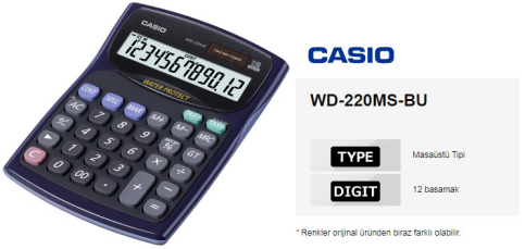 Casio Wd-220 Mns-Bu Masa Üstü Hesap Makinesi 12 Hane Siyah (Tax Su Korumalı Kapak) - 2