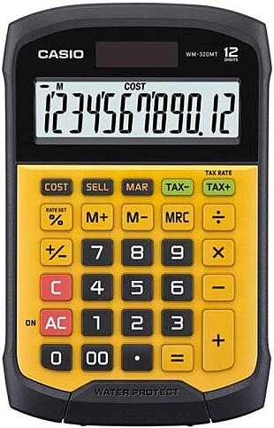 CASİO WM-320 MT MASA ÜSTÜ HESAP MAKİNESİ 12 HANE SARI (TAX SU VE TUZ KORUMALI KAPAK) - 1