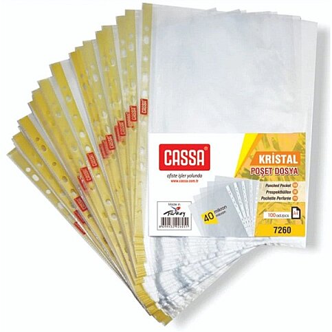 CASSA 7260 DELİKLİ POŞET DOSYA 40 MİKRON A4 100LÜ - 1