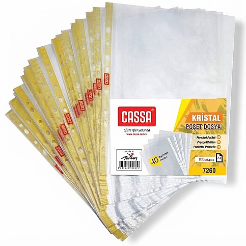 CASSA 7260 DELİKLİ POŞET DOSYA 40 MİKRON A4 100LÜ - 1