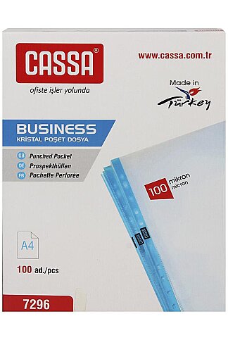 CASSA 7296 DELİKLİ POŞET DOSYA 100 MİKRON A4 100LÜ - 1