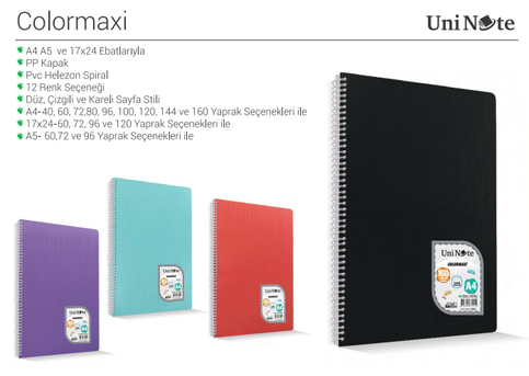 Çınar Colormaxi Spiralli Defter A4 Çizgili 96 Yaprak (73004) - 2