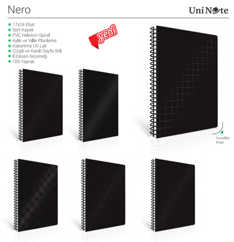 Çınar Nero Spiralli Sert Kapak Defter 17x24 Çizgili 100 Yaprak (55214) - 2