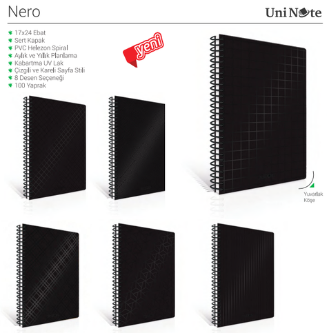 Çınar Nero Spiralli Sert Kapak Defter 17x24 Kareli 100 Yaprak (55215) - 2