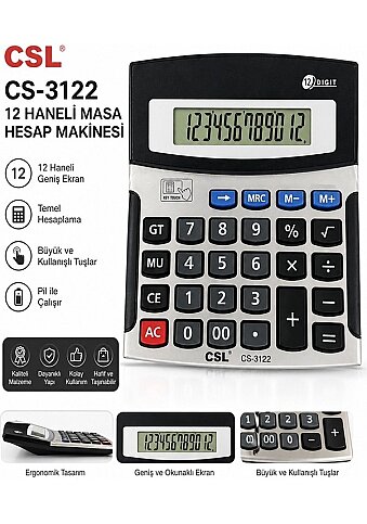 CSL CS-3122 MASA ÜSTÜ HESAP MAKİNESİ 12 HANE - 1