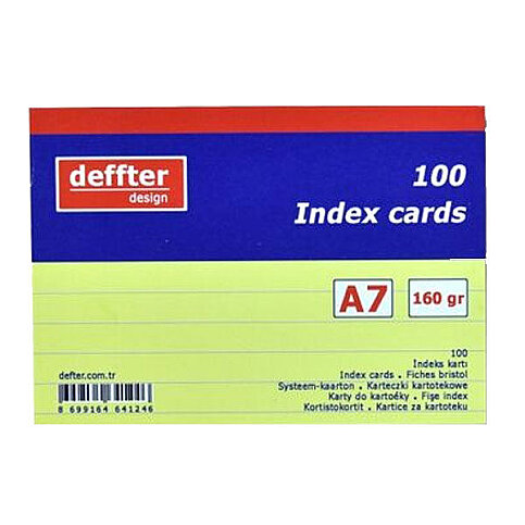 DEFFTER 64124-6 İNDEKS KART A7 ÇİZGİLİ SARI 100LÜ 170gr (KARTOTEKS) - 1