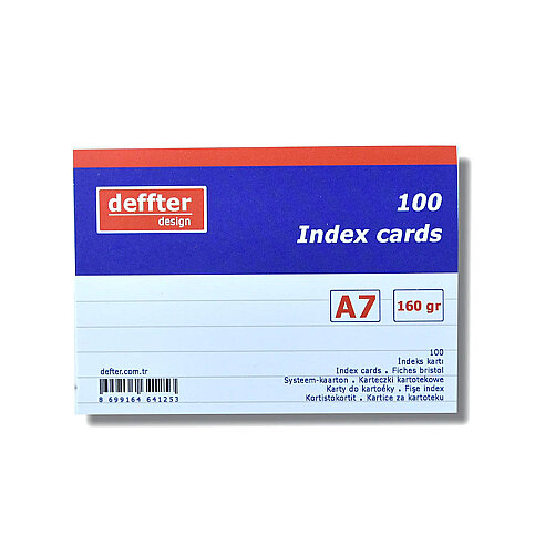 DEFFTER 64125-3 İNDEKS KART A7 ÇİZGİLİ BEYAZ 100LÜ 170gr (KARTOTEKS) - 1