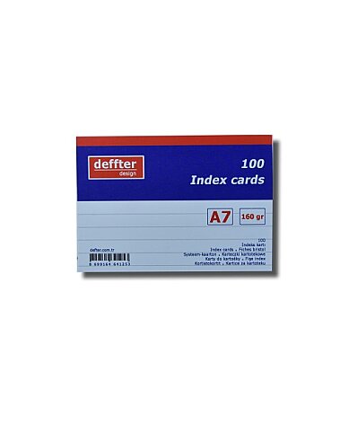 DEFFTER 64125-3 İNDEKS KART A7 ÇİZGİLİ BEYAZ 100LÜ 170gr (KARTOTEKS) - 1