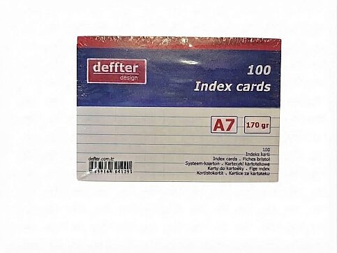 DEFFTER 64125-3 İNDEKS KART A7 ÇİZGİLİ BEYAZ 100LÜ 170gr (KARTOTEKS) - 1