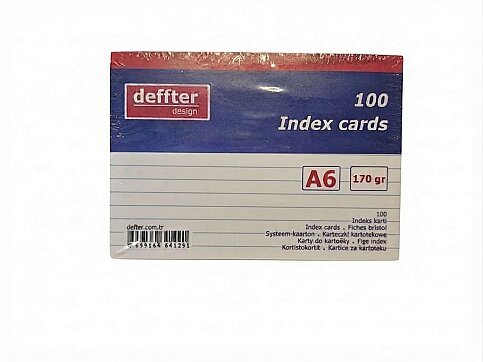 DEFFTER 64127-7 İNDEKS KART A6 ÇİZGİLİ BEYAZ 100LÜ 170gr (KARTOTEKS) - 1