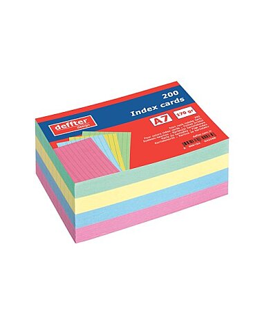 DEFFTER 64206-9 İNDEKS KART A7 ÇİZGİLİ RENKLİ 200LÜ 170gr (KARTOTEKS) - 1