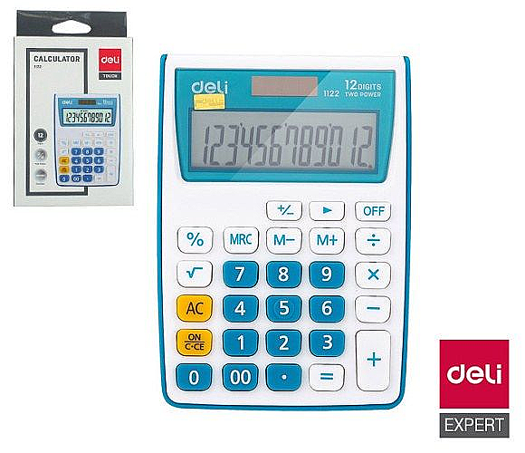 DELİ 1122 MASA ÜSTÜ HESAP MAKİNESİ 12 HANE MAVİ