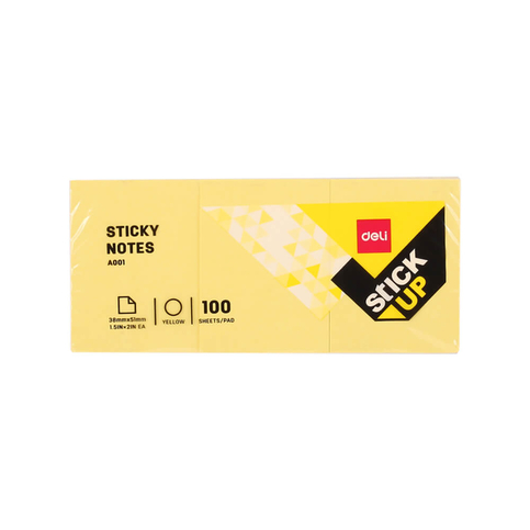 Deli A00153 Yapışkanlı Not Kağıdı 38x51 100 Yaprak Sarı 3lü - 1