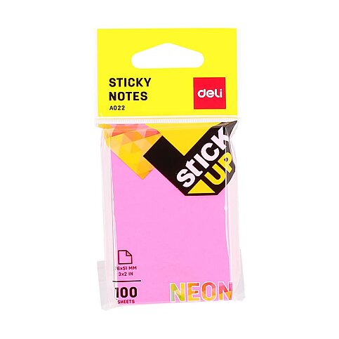 DELİ A02202 YAPIŞKANLI NOT KAĞIDI 51x76 100 YAPRAK NEON - 1