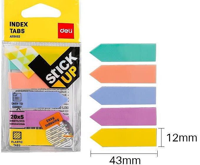 DELİ A11902 FİLM İNDEKS İŞARET BANDI OK 43x12 PASTEL 5 RENK