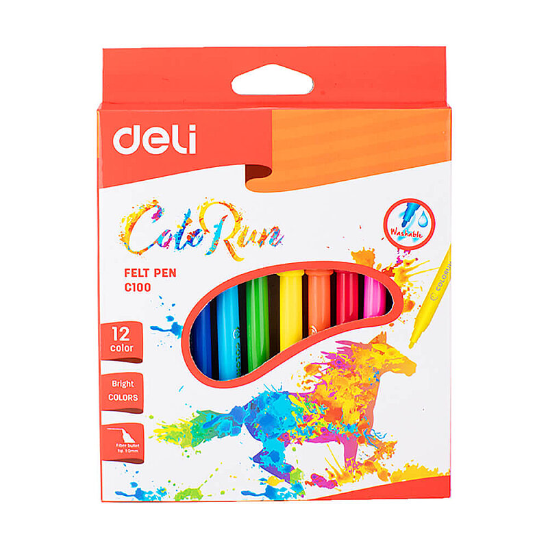 DELİ C10000 COLOR RUN KEÇELİ KALEM 12 RENK KARTON KUTU