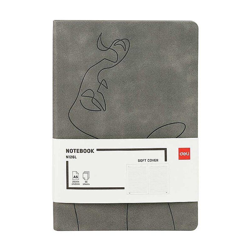 DELİ N126L SUNİ DERİ PORTRE DESENLİ GRİ ÇİZGİLİ DEFTER A5 96 YAPRAK (100157918)