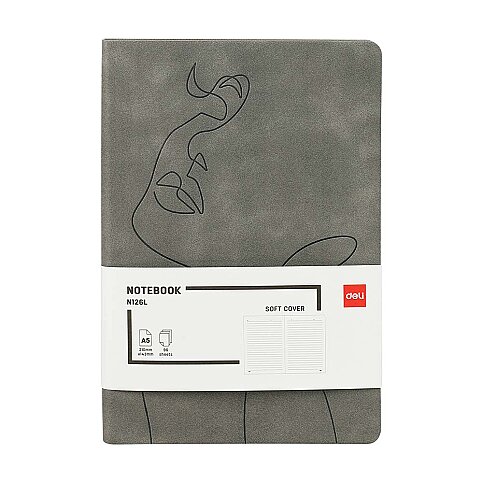 Deli N126L Suni Deri Portre Desenli Gri Çizgili Defter A5 96 Yaprak (100157918) - 1