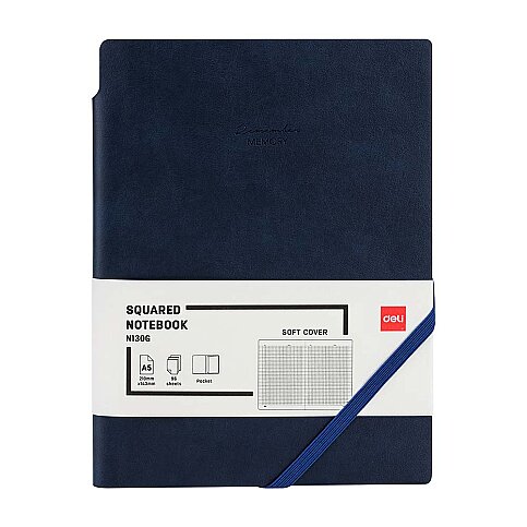 Deli N130G Suni Deri Kalem Yerleştirmeli Koyu Mavi Kareli Defter A5 96 Yaprak (100158153) - 1