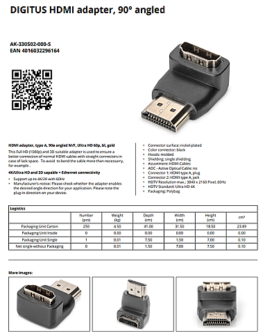 Digitus Ak-330502-000-S Hdmi L Adaptör (Erkek Dişi) - 2