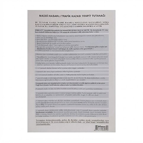DİLMAN KAZA TESPİT FORMU OTOKOPİLİ 48Lİ (3002) - 1