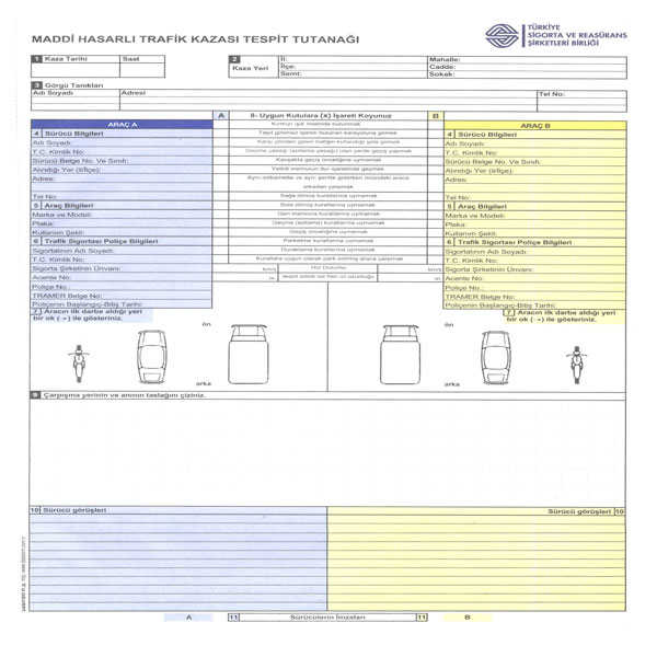 DİLMAN KAZA TESPİT FORMU OTOKOPİLİ 4LÜ