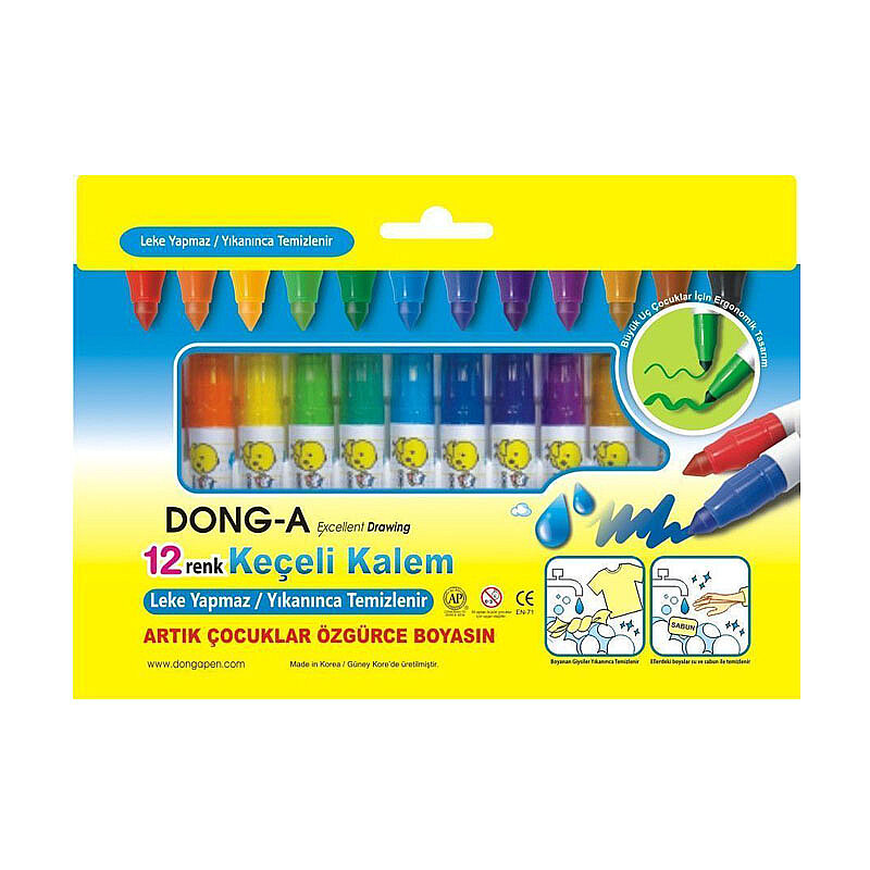 DONG-A 239313 YIKANABİLİR JUMBO KEÇELİ KALEM 12 RENK