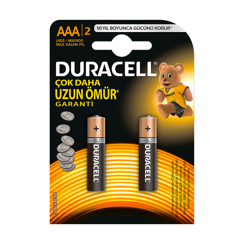 DURACELL ALKALİN AAA İNCE KALEM PİL 2Lİ BLİSTER (3A2)